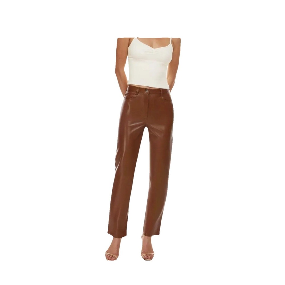 WILFRED x ARITZIA The Melina Pant High Waisted Vegan Leather Cognac Brown Size 6